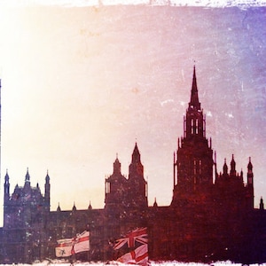 Dreamy European Photo Westminster Sunset Fine Art Silhouette Photograph Print London Photo Film Photography image 2