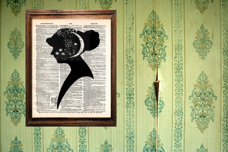 Antler Silhouette Antique Book Print Altered Book Elegant Surreal Home Decor Head full of Stars Vintage Dictionary Print