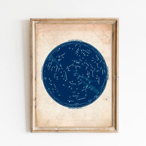 Impresión de constelaciones antiguas: mapa celestial, ilustración del mapa estelar del zodíaco, estrellas náuticas y espacio exterior