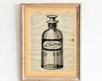 Old Book Art Print - Apothecary Bottle - Vintage Bathroom Kitchen Decor - Recycled Book Print - Steampunk Vintage Art - Upcycled Book Print