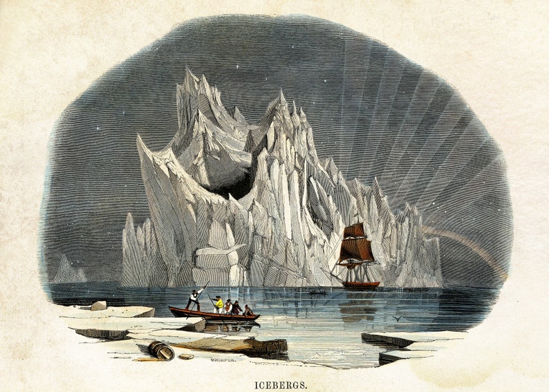 Antique Nature Print Arctic Iceberg Art Victorian Nautical Nature Illustration Winter Scene Art Print image 2