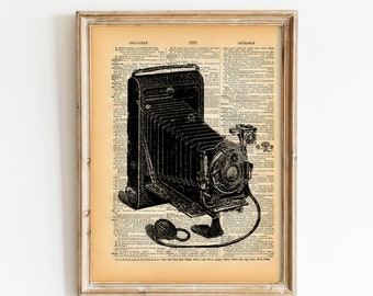 Vintage Camera Art - Dictionary Print - Upcycled Recycled Antique Book Print - Vintage Camera Film Photography