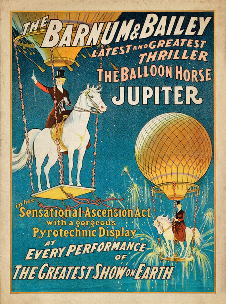 Antique Circus Poster Jupiter the Balloon Horse Etsy