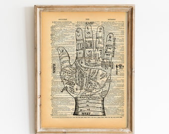 Vintage Dictionary Book Print - Fortune Teller's Hand - Anatomical Art Print - Vintage Circus - Recycled Art Print - Victorian Steampunk