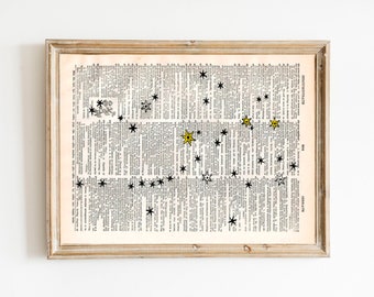 Dictionary Print - Moon and Stars - Vintage Book Art Print - Upcycled Art - Recycled Book Print - Outer Space Constellations Night Sky