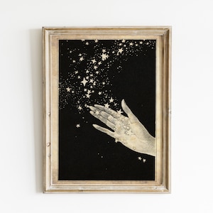 Art du papier découpé - poignée d'étoiles - élégante silhouette fantaisiste en noir et blanc - décoration de chambre d'enfant - impression d'illustration de conte de fées pour enfants