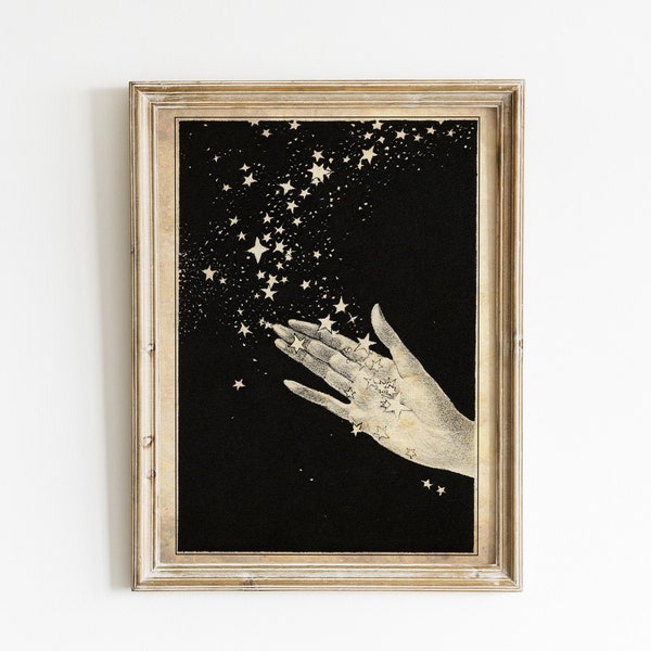 Papercut Art - Manciata di stelle - Elegante silhouette stravagante in bianco e nero - Decorazione dell'asilo nido - Stampa di illustrazioni da favola per bambini
