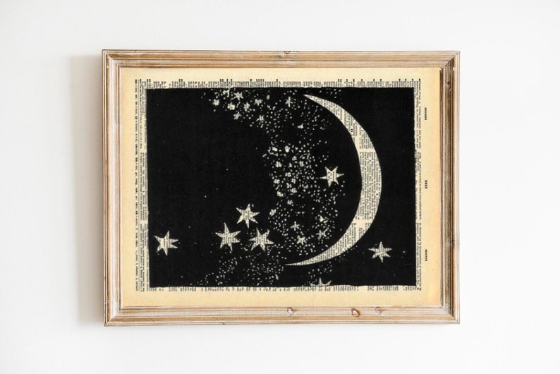 Dictionary Print Moon and Stars Vintage Book Art Print Upcycled Art Recycled Book Print Outer Space Constellations Night Sky image 1