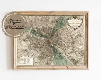 パリのヴィンテージ地図 1742年 パリの古地図 フランス 修復装飾