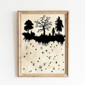 Fairy Tale Forest Art Print Elegant Paper Cut Night Sky Trees Art Stars Constellations Art Print Vintage Papercut Illustration image 1