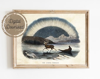 Digital Downloads - Vintage Natural History Print "Aurora Borealis" Victorian Exploration - Arctic Winter Antique Print