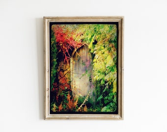Secret Garden Door Art Print: Overgrown Floral Gate Photograph