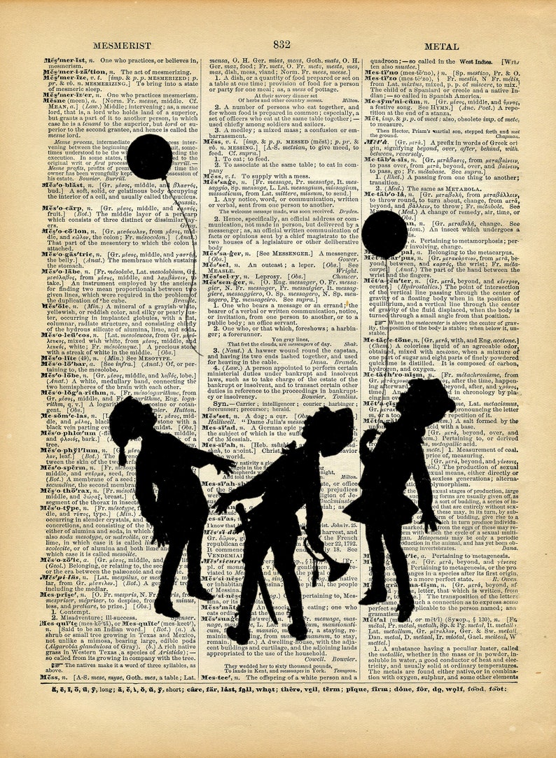 Vintage Book Art Print Fairytale Silhouette Children with Balloons Spooky Fairy Tale Decor Altered Art Book Print image 2
