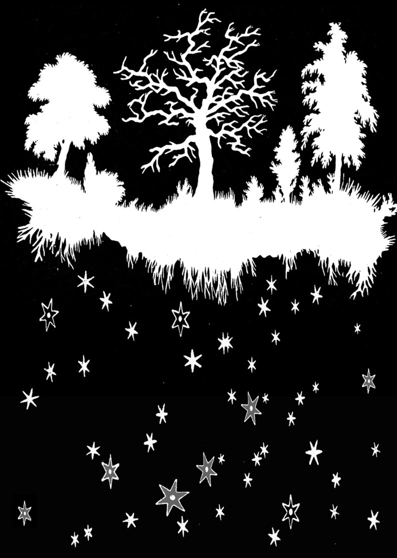 Black and White Paper Cut Print Fairy Tale Forest Art Print Night Sky Wall Decor Tree Silhouette Print image 2