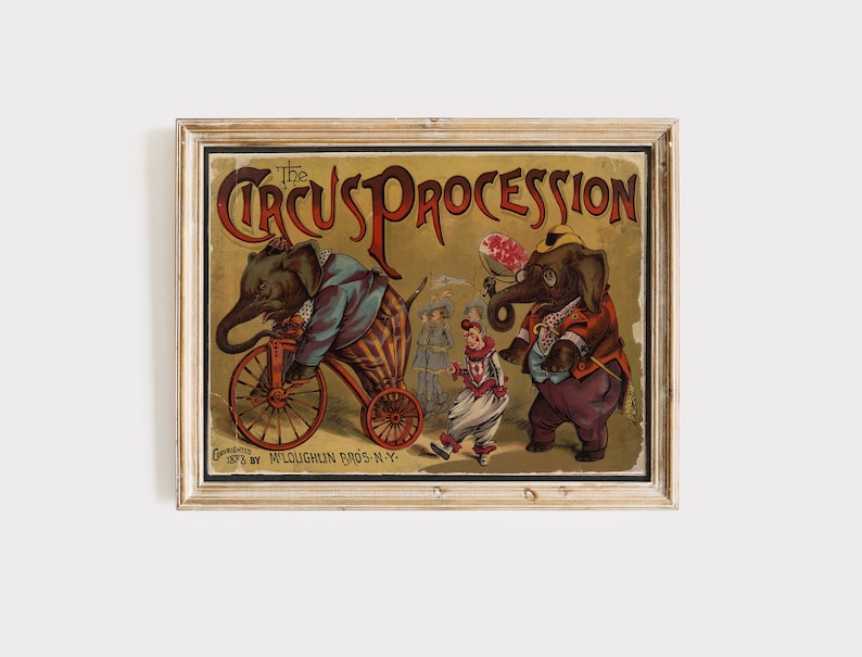 Cartel de circo vintage - Procesión de circo - Impresión de circo victoriano - Animales de colores alegres y brillantes de carnaval antiguo imagen 1