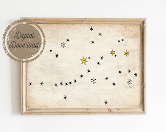 Digital Download Constellations Art Print - Night Sky Stars Print - Black and White Sepia - Natural History Illustration - Outer Space Art