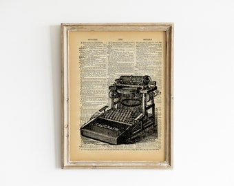 Vintage Typewriter - Dictionary Art Print - Recycled Antique Book Print - Victorian Steampunk Art - Vintage Book Page Wall Decor