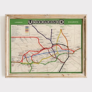 Vintage kaart van London Underground - kaart Londen 1908 - Victoriaans Engeland Art Print - antieke Britse muurdecoratie - buizenkaart - anglophile cadeau
