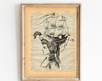 Vintage Dictionary Print - Weird Fashion Antique Book Print - Elegant Pirate Surreal Home Decor - Altered Book