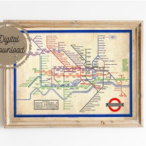 Digital Download - London Underground Map - Vintage London Art Print - Print at Home Vintage Travel Poster