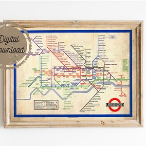 Digitaler Download - Londoner U-Bahn Karte - Vintage London Kunstdruck - Print at Home Vintage Reise Poster
