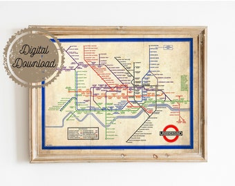 Digital Download - London Underground Map - Vintage London Art Print - Print at Home Vintage Travel Poster