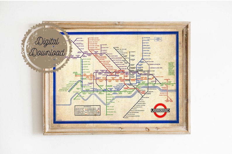 Digital Download London Underground Map Vintage London Art Print Print at Home Vintage Travel Poster image 1