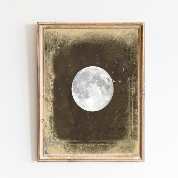 Impresión vintage de luna llena: cielo nocturno etéreo, decoración gótica victoriana