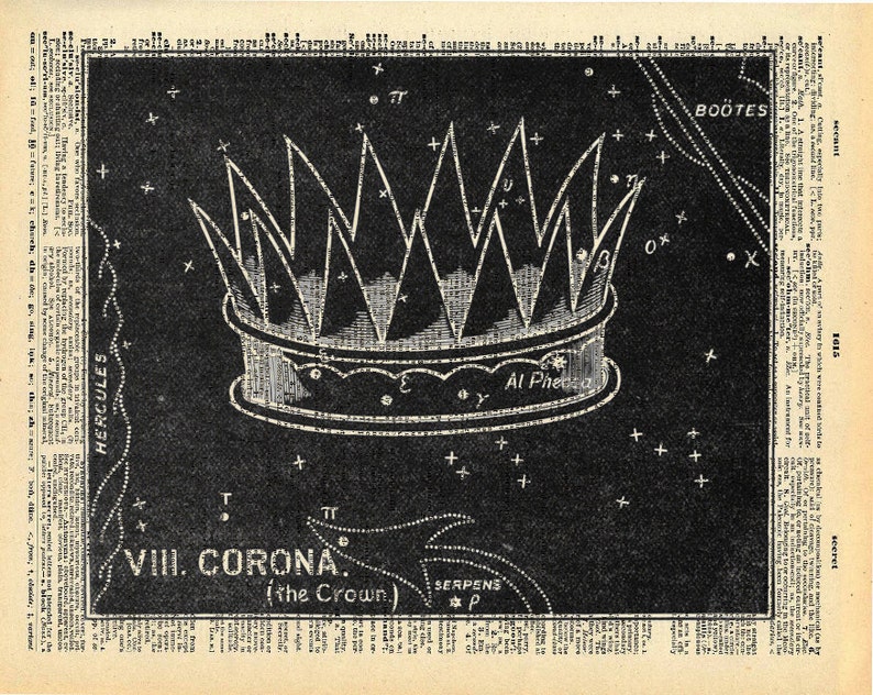 Star Print Vintage Book Art Crown of Stars Upcycled Antique Book Print Constellations Night Sky Art Outer Space image 2