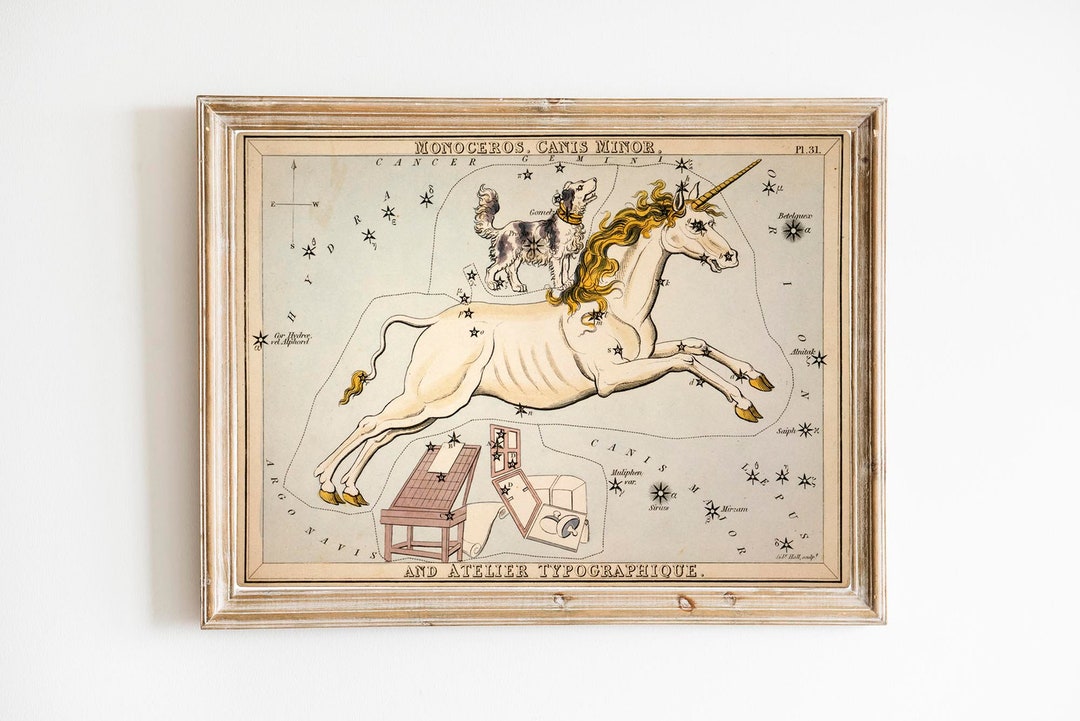 Vintage Constellations Print canis Major Unicorn and Dog - Etsy