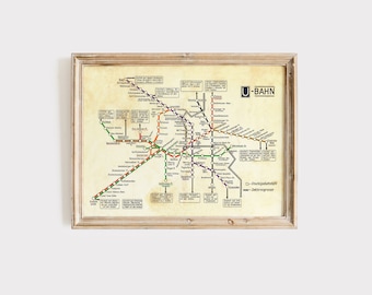 Vintage Berlin Map -U-Bahn - Antique German Subway Vintage Map - Deco Germany Travel Tourism - Kitsch Underground Colour