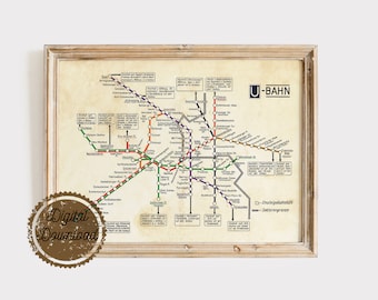 Vintage Berlin Ubahn Map - Digital Download - Vintage German Travel Art Poster - Printable Vintage Travel Art - Metro Map