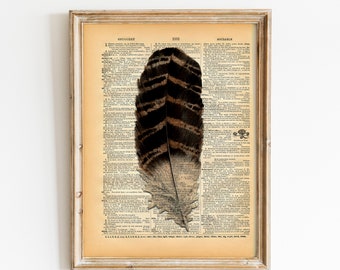 Vintage Dictionary Print - Bird Feather - Upcycled Recycled Antique Book Print - Woodland Natural History Bird