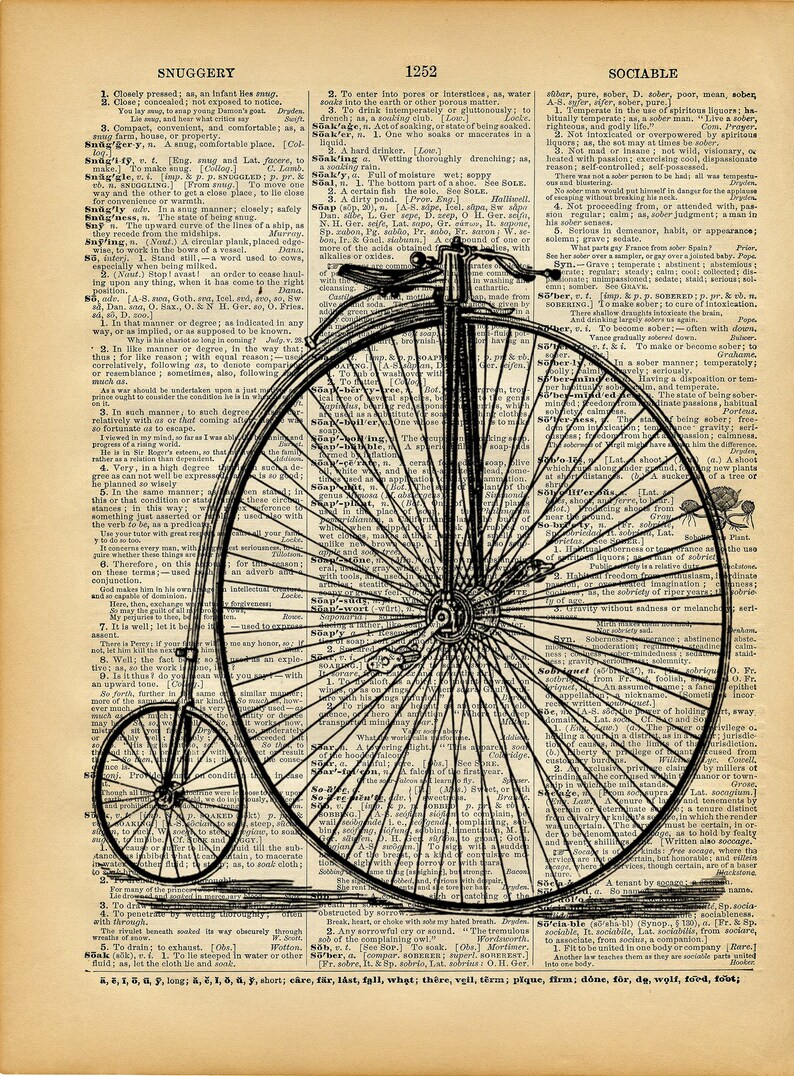 Vintage Dictionary Print Penny Farthing Bicycle Upcycled Antique Book Print Vintage Bike Victorian Steampunk Recycled Art image 2