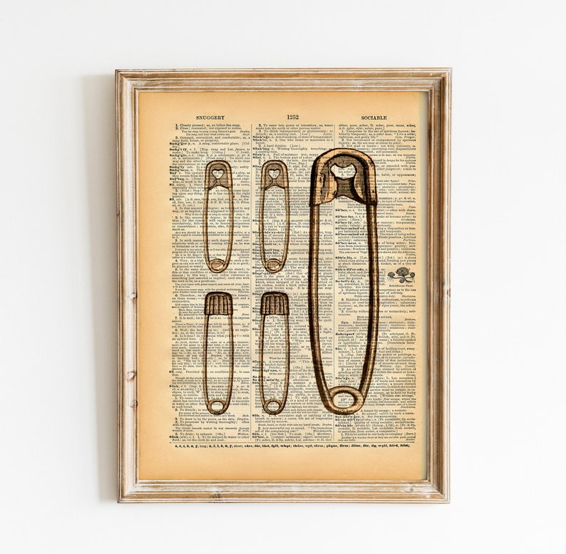 Safety Pins Print Vintage Dictionary Print Upcycled Etsy