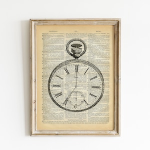 Vintage Pocket Watch Dictionary Art Print: Steampunk Illustration