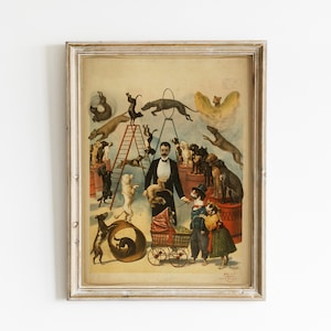 Antique Circus Poster - Whimsical Wall Art - Vintage Americana Carnival Print - Moustache Man Acrobat - Unique Wall Decor