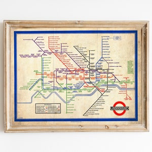 Vintage Britische Wanddekor - 1938 Londoner U-Bahn Karte - Tube Map - Vintage Reiseposter - Anglophiles Geschenk - England Druck - Antike Karte