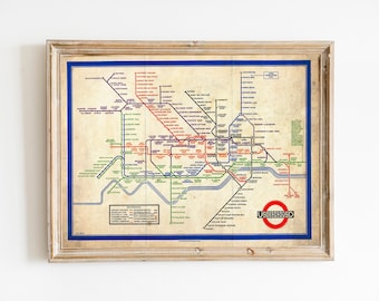 Vintage 1938 London Underground Map Print: Antique Tube Travel Poster
