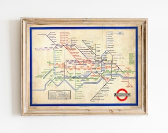 Vintage British Wall Decor - 1938 London Underground Map - Tube Map - Vintage Travel Poster - Anglophile Gift - England Print - Antique Map