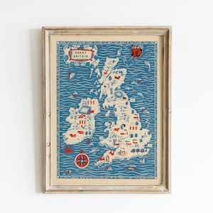 Vintage Großbritannien Karte - Reproduktion Kunstdruck von England - Vintage Reisekunst - Mid Century Modern Dekor