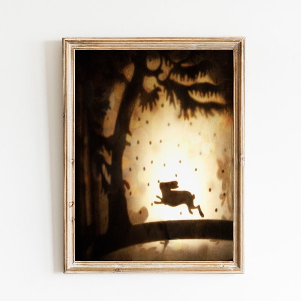 Surreal Woodland Photo - Rabbit and the Moon - Collage Photo - Fairy Tale Art - Dreamy Forest - Fine Art Photography - Animal Silhouette