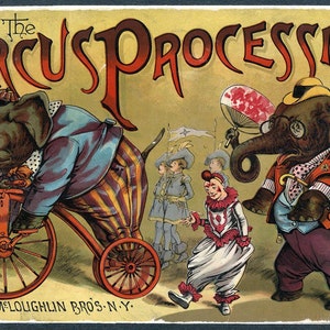 Cartel de circo vintage - Procesión de circo - Impresión de circo victoriano - Animales de colores alegres y brillantes de carnaval antiguo imagen 2