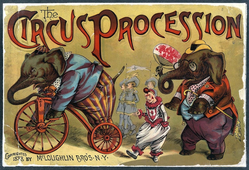 Cartel de circo vintage - Procesión de circo - Impresión de circo victoriano - Animales de colores alegres y brillantes de carnaval antiguo imagen 2