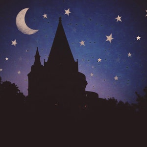 Castle Art Print Dark Fairytale Inspired Wall Art Europe Travel Photography Night Sky Photomontage image 2