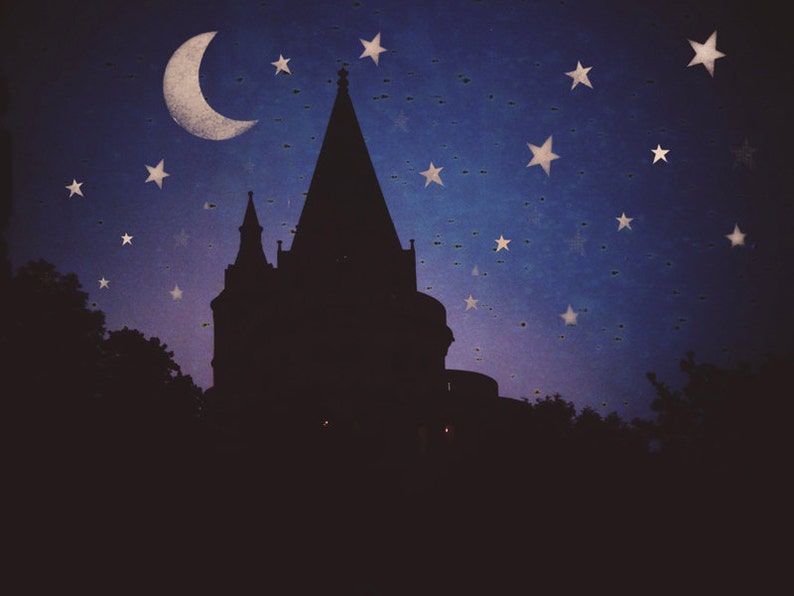 Castle Art Print Dark Fairytale Inspired Wall Art Europe Travel Photography Night Sky Photomontage image 2