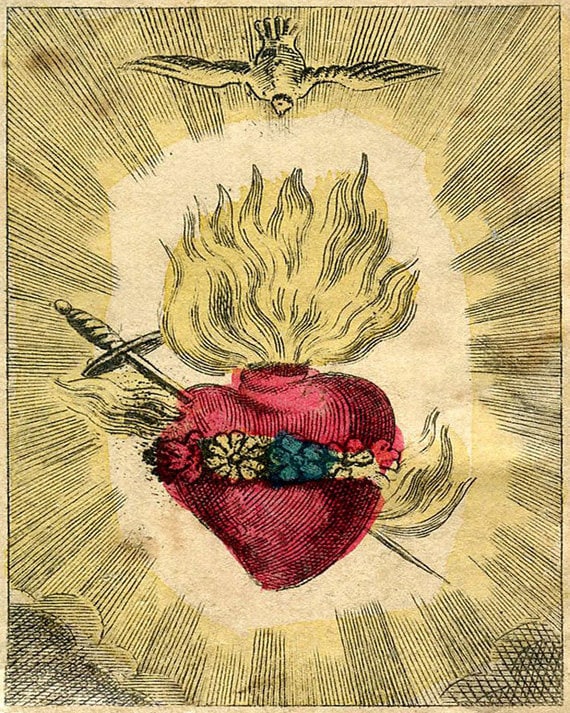 Vintage Sacred Heart Print The Immaculate Heart of | Etsy