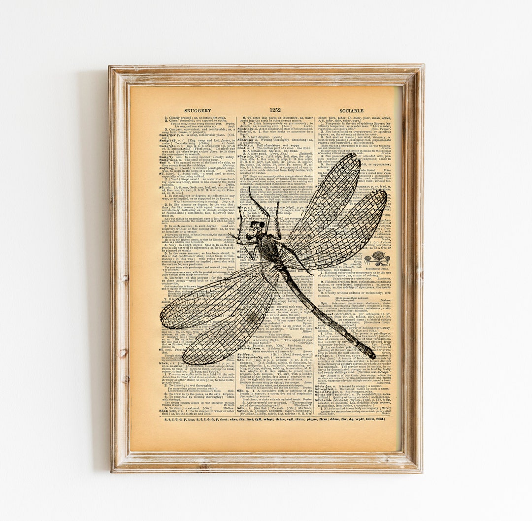 Antique Book Print - Dragonfly Insect Art Print - Art Nouveau Book Art ...