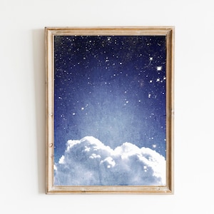 Cloud and Stars Photo - Blue Sky Ethereal Night Sky Stars Photograph Print Nature Photography