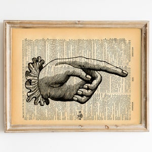 Pointing Finger - Vintage Book Art Print - Victorian Hand Art - Recycled Antique Book Print - Victorian Illustration Circus Steampunk Hand